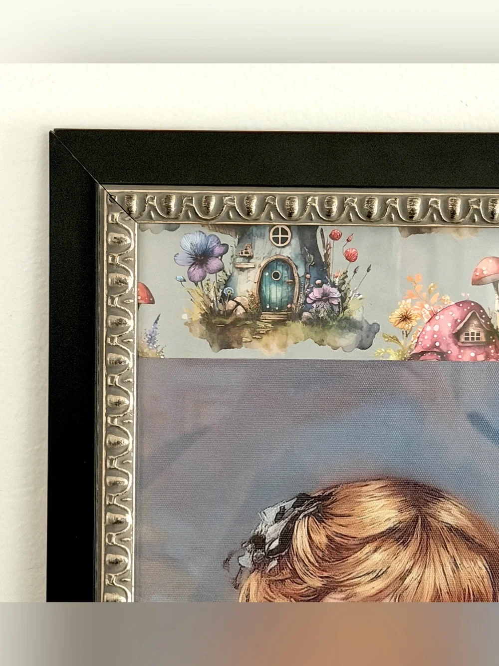Surreal Spooky Whimsical Girl w/ Dog Scary Canvas Art Print Vintage Framed 12x22